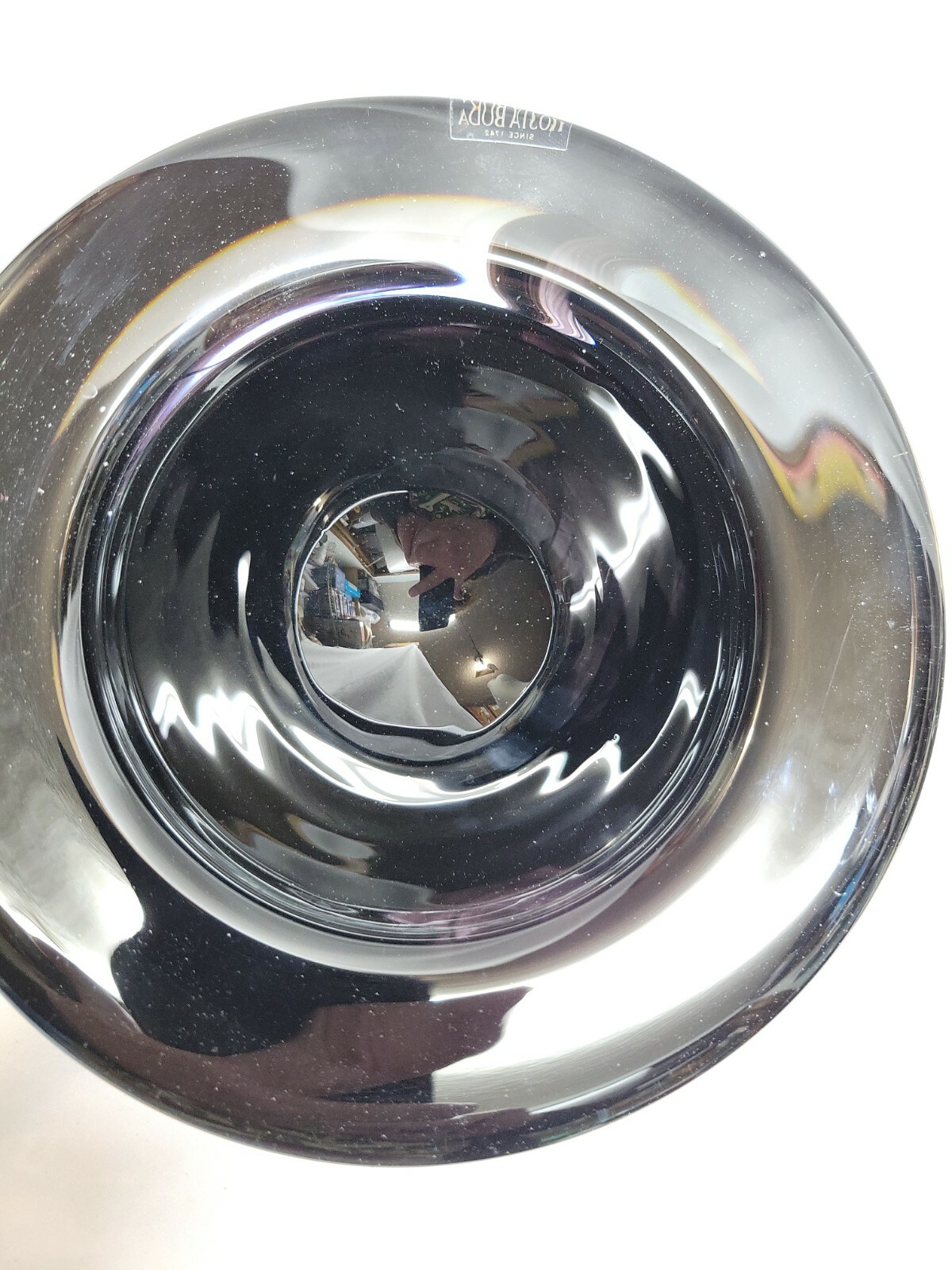 Kosta Boda 7in Black/Purple Swirl Atoll Display Bowl Anna Ehrner Sweden Sticker 