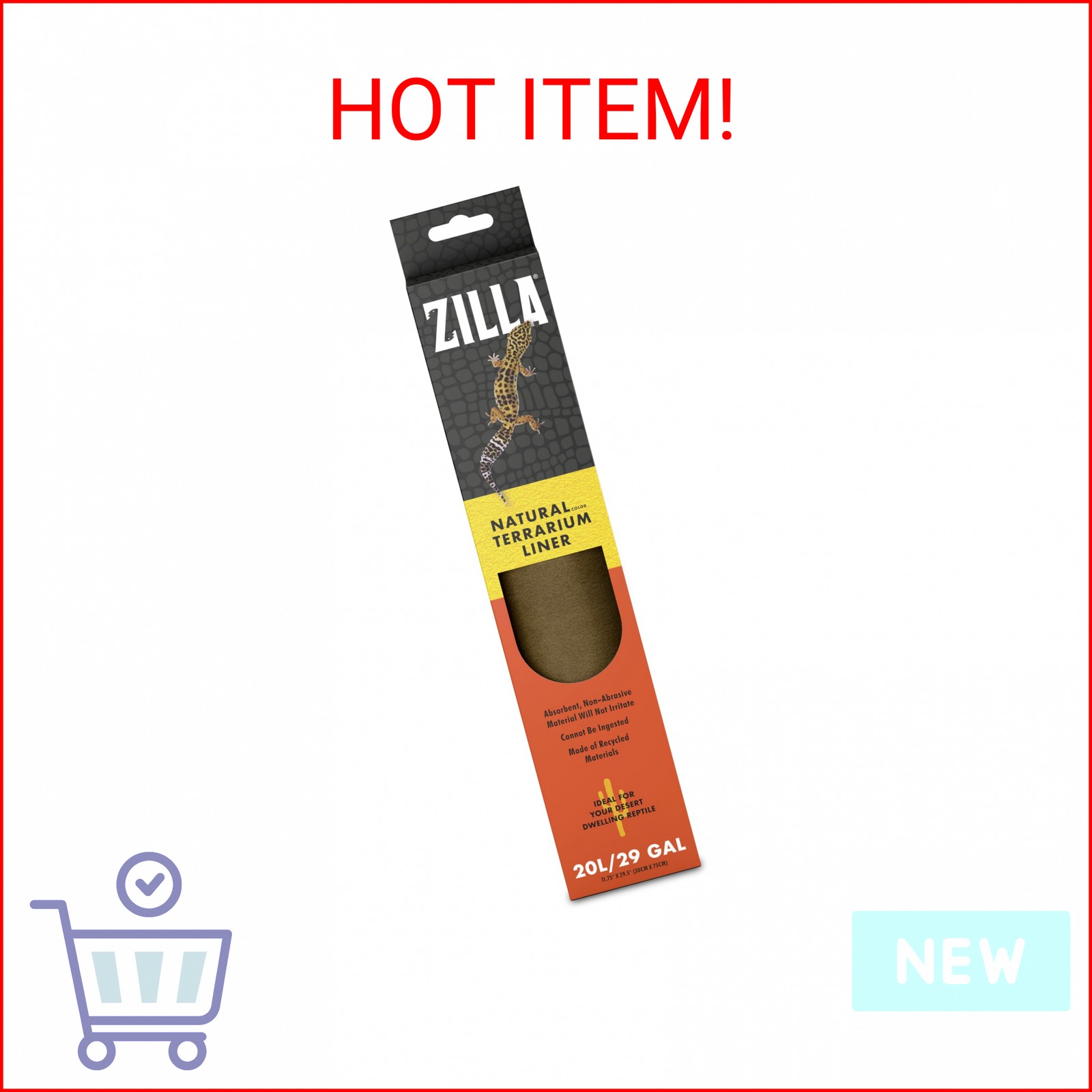 Zilla Reptile Terrarium Bedding Substrate Floor Liner, Brown, 20L/29G, 11.75" x 