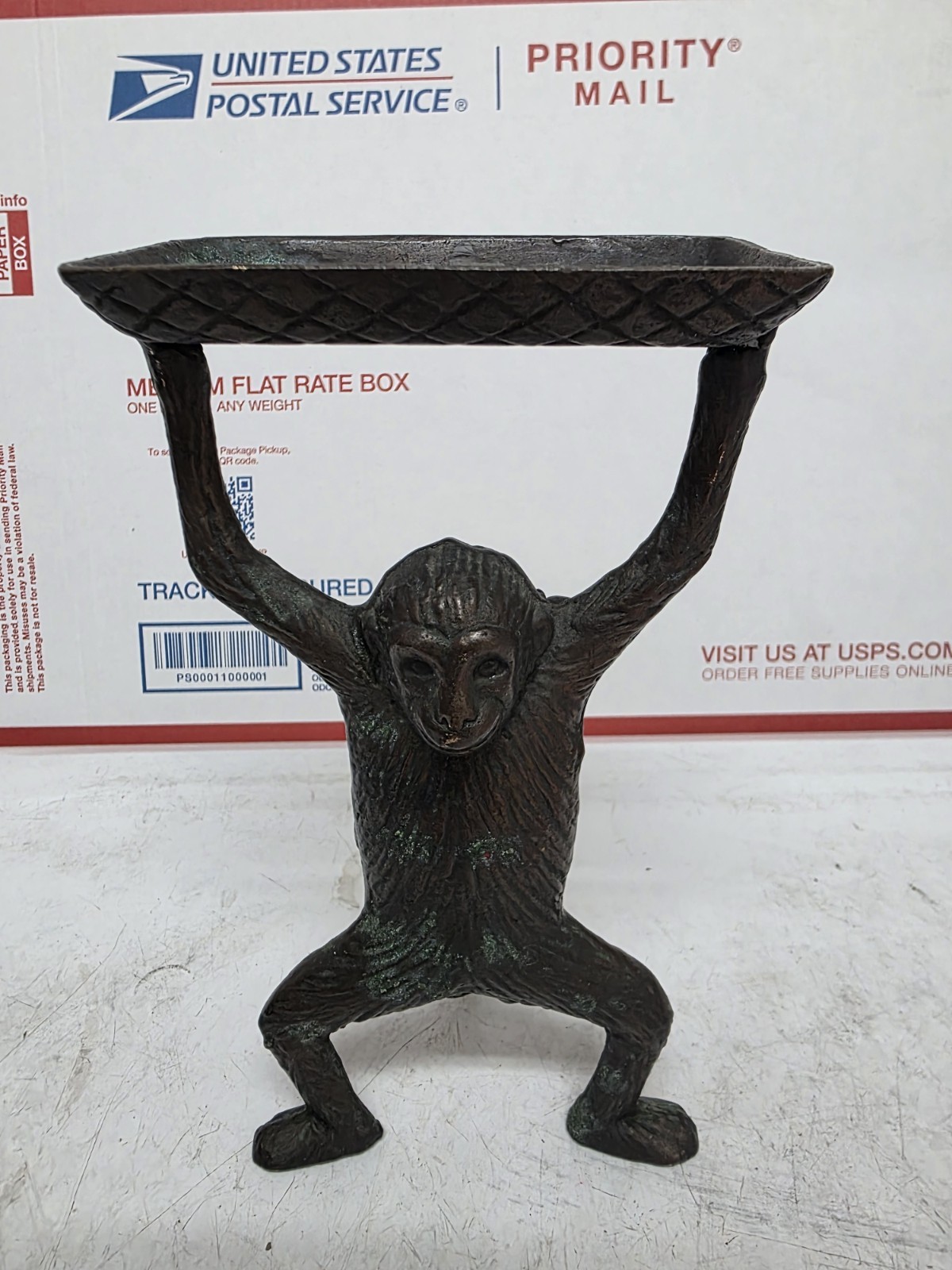 Vtg Brass Monkey Business Card Holder/trinket Dish/ring Holder