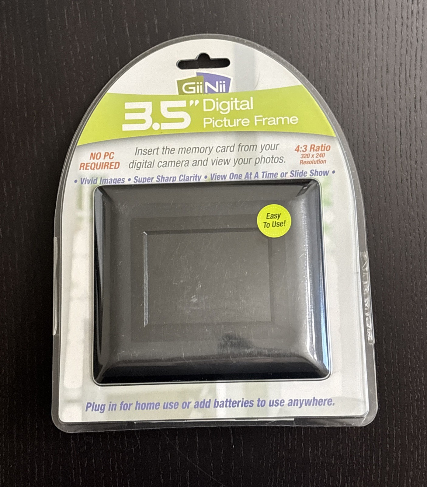 GiiNii 3.5" Digital Picture Frame Black w/AC Plug, Back Stand, USB Cable Etc New