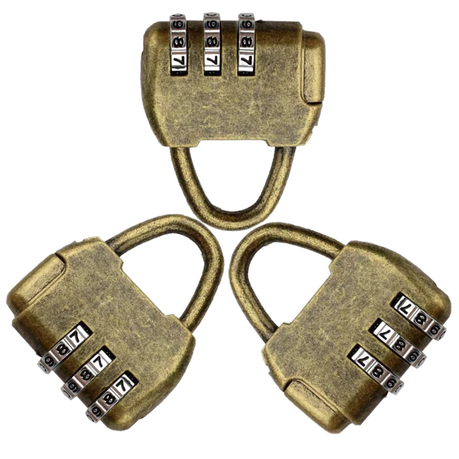 Vintage Antique Style 3 Digit Combination Lock Mini Bronze Password Padlock S...