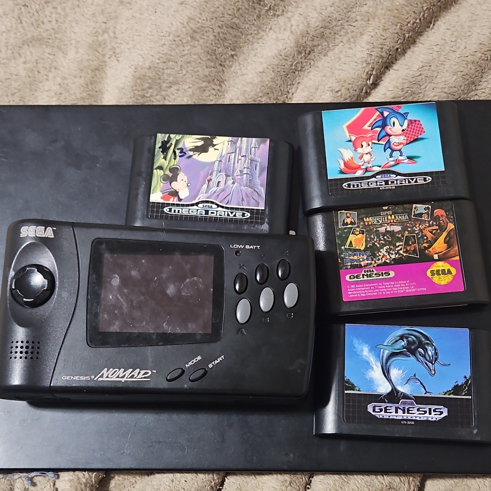 Sega Nomad Handheld Console Bundle 4 Games - Tested/Working