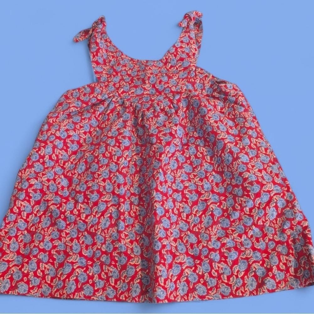80s Vintage Girls Homespun Floral Print Tie Summer Dress