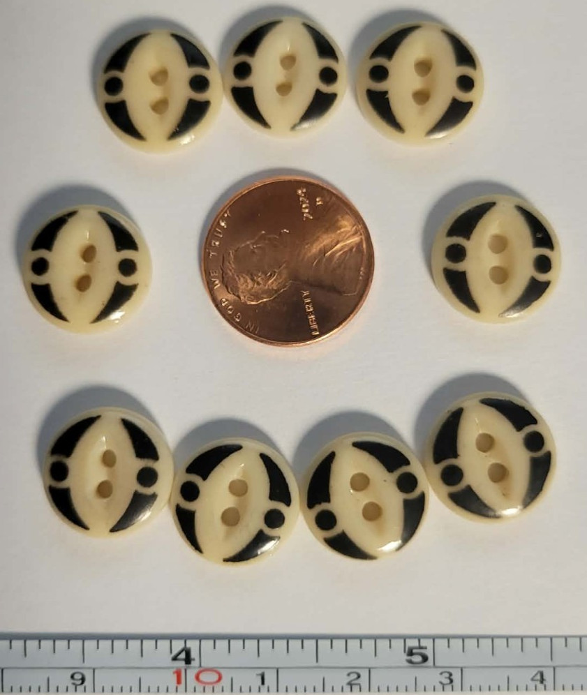 9 ANTIQUE #6 CHINA STENCIL buttons--BLACK-- MEDIUM
