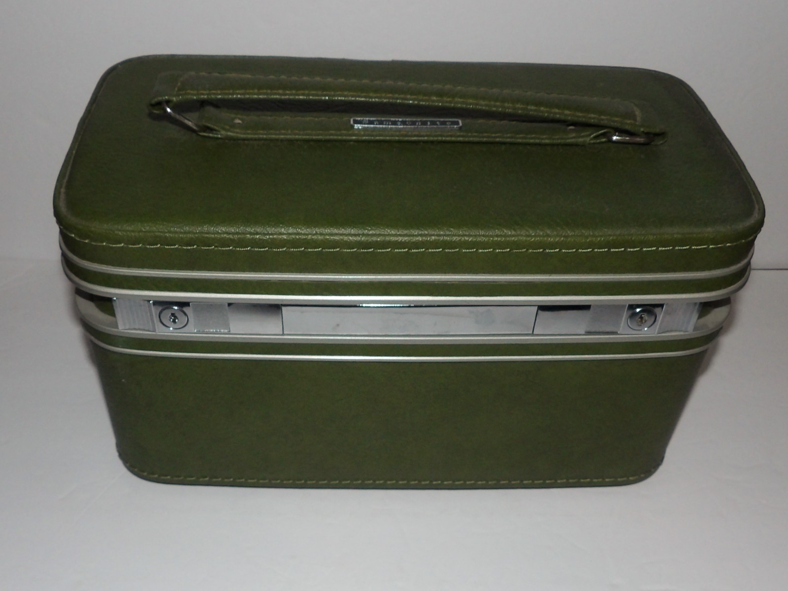 SAMSONITE 1970s FASHIONAIRE AVOCADO GREEN CARRY-ON COSMETIC CASE W/INSERT/MIRROR