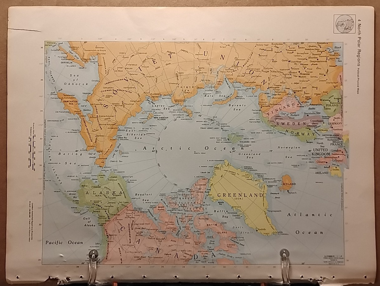 1966 Vintage NORTH POLE Map from MCM Color Encyclopedia Britannica World Atlas