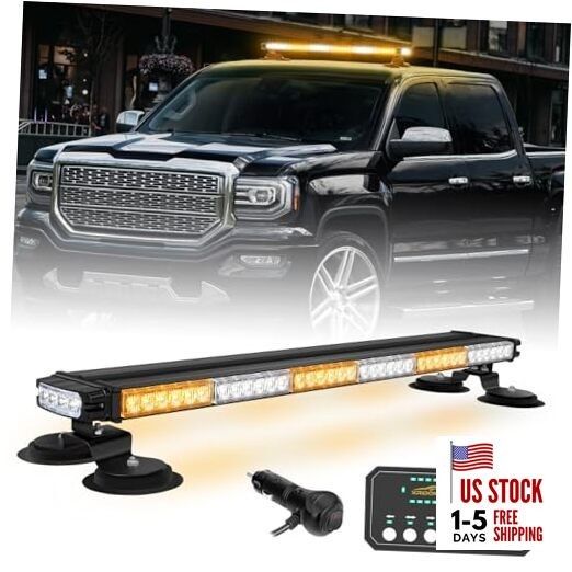  28.4" 80 LED Roof Top Strobe Light Bar Amber White Emergency Amber/White