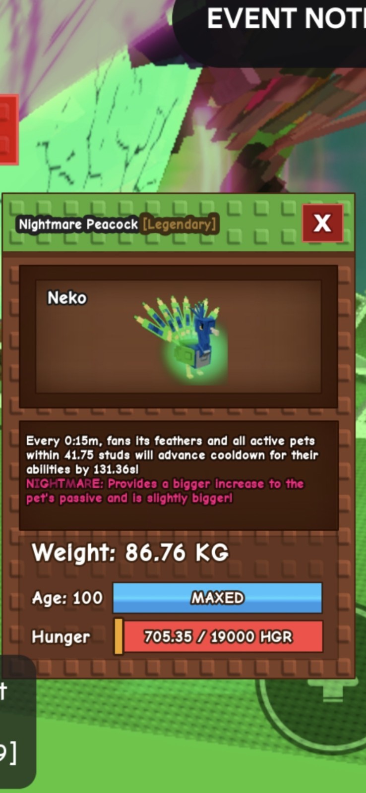 15 SEC NIGHTMARE TITANIC PEACOCK 86kg+