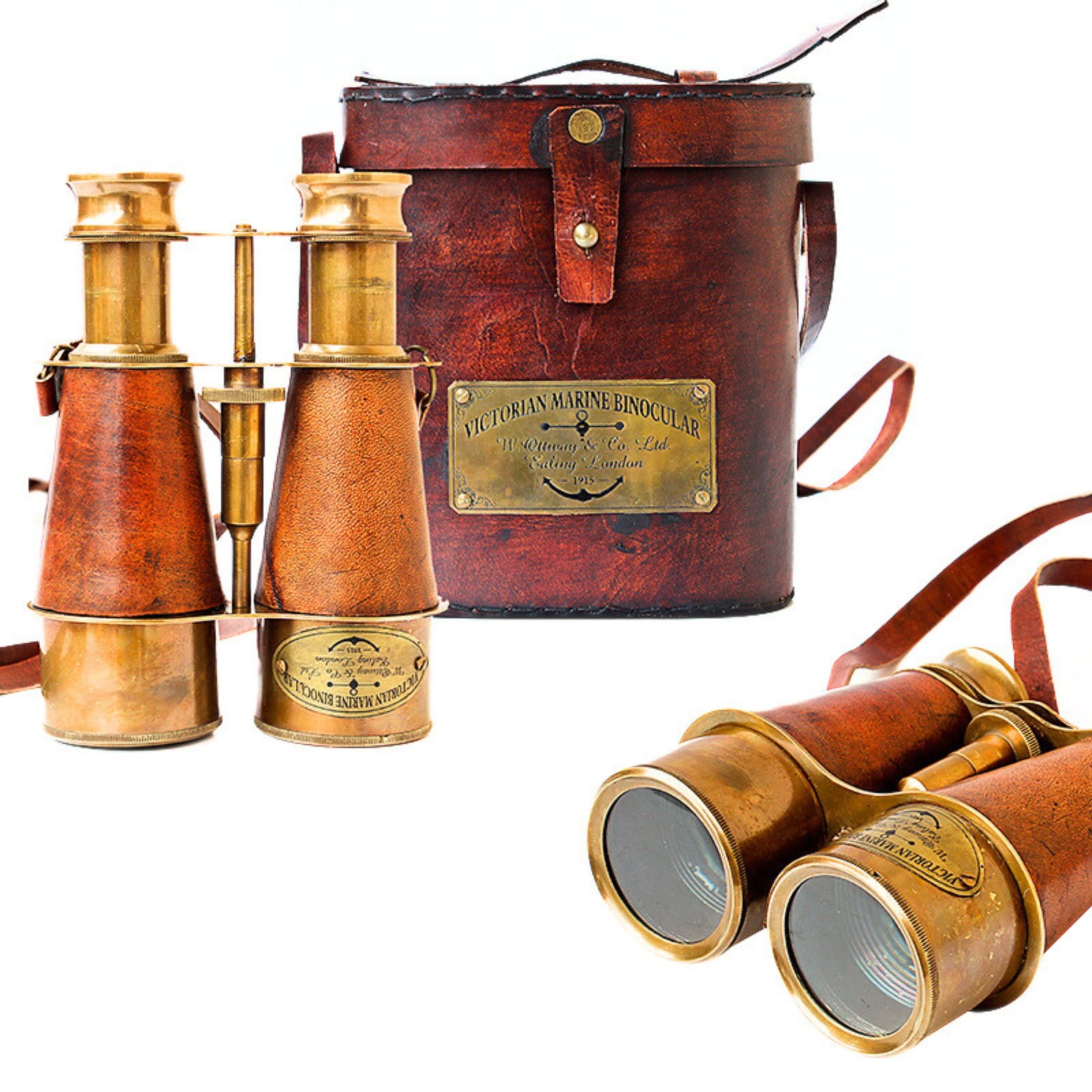 Nautical Design Antique Victorian Brass Leather Binocular Sailor Instrument L...