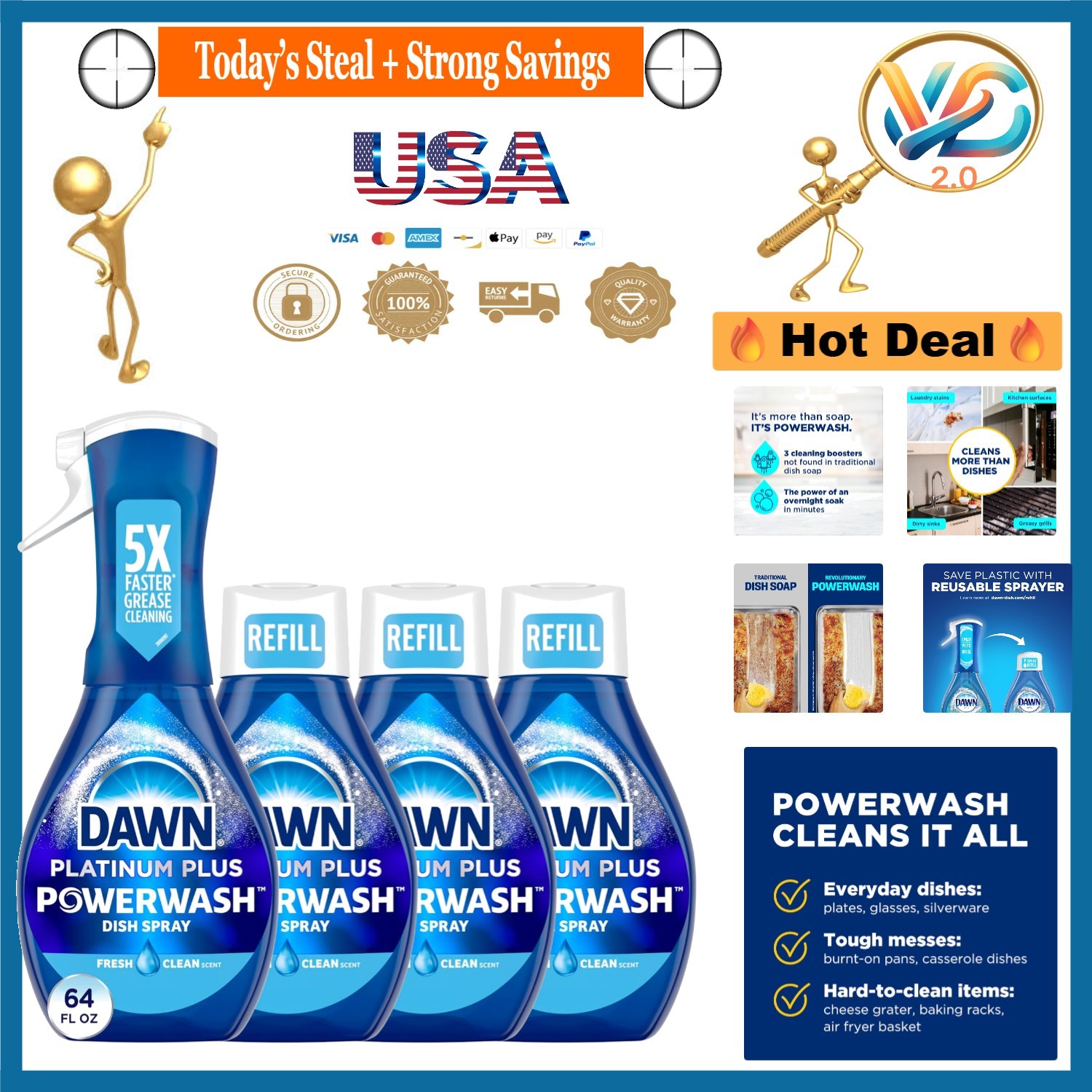 Dawn Platinum Powerwash Dish Spray Bundle - Fresh Scent, 1 Spray + 3 Refills