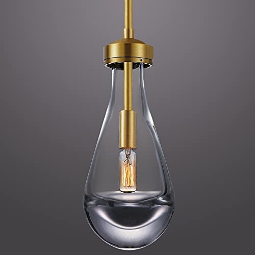  Gold Pendant Light Hand-Blown Solid Glass Pendant Light Fixture Teardrop 