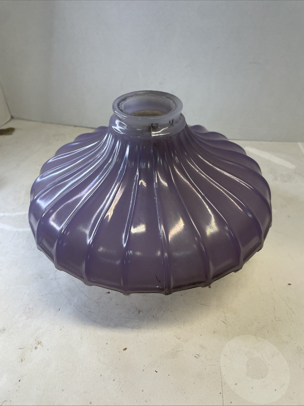 Vintage Industrial Glass Lamp Shade  9inch Round Purple