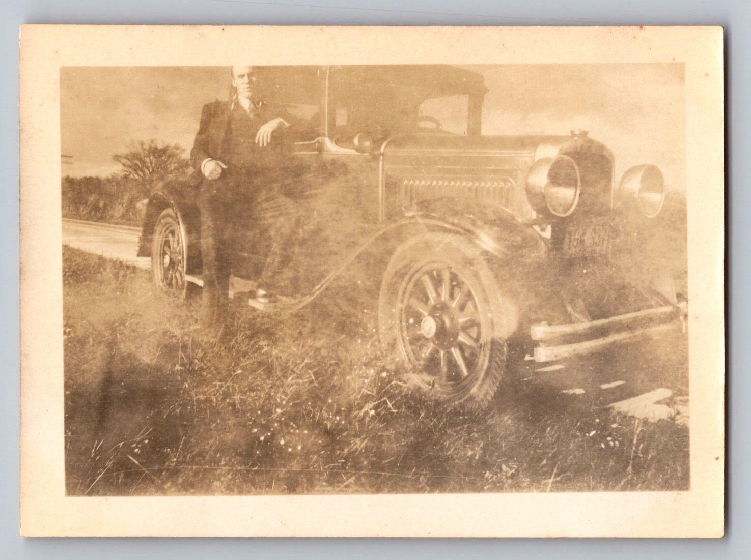 Vintage 1920s Automobile Snapshot Photograph Man with Classic Car Americana