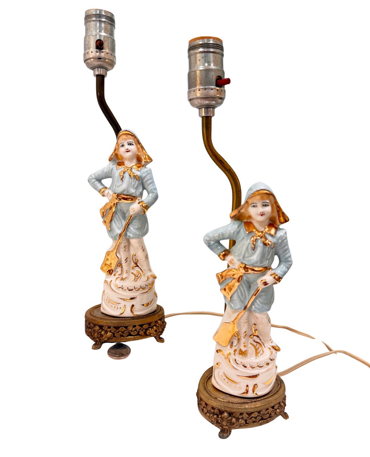 2 vintage hand painted porcelain Boudoir lamps, Beautifully Painted, antique