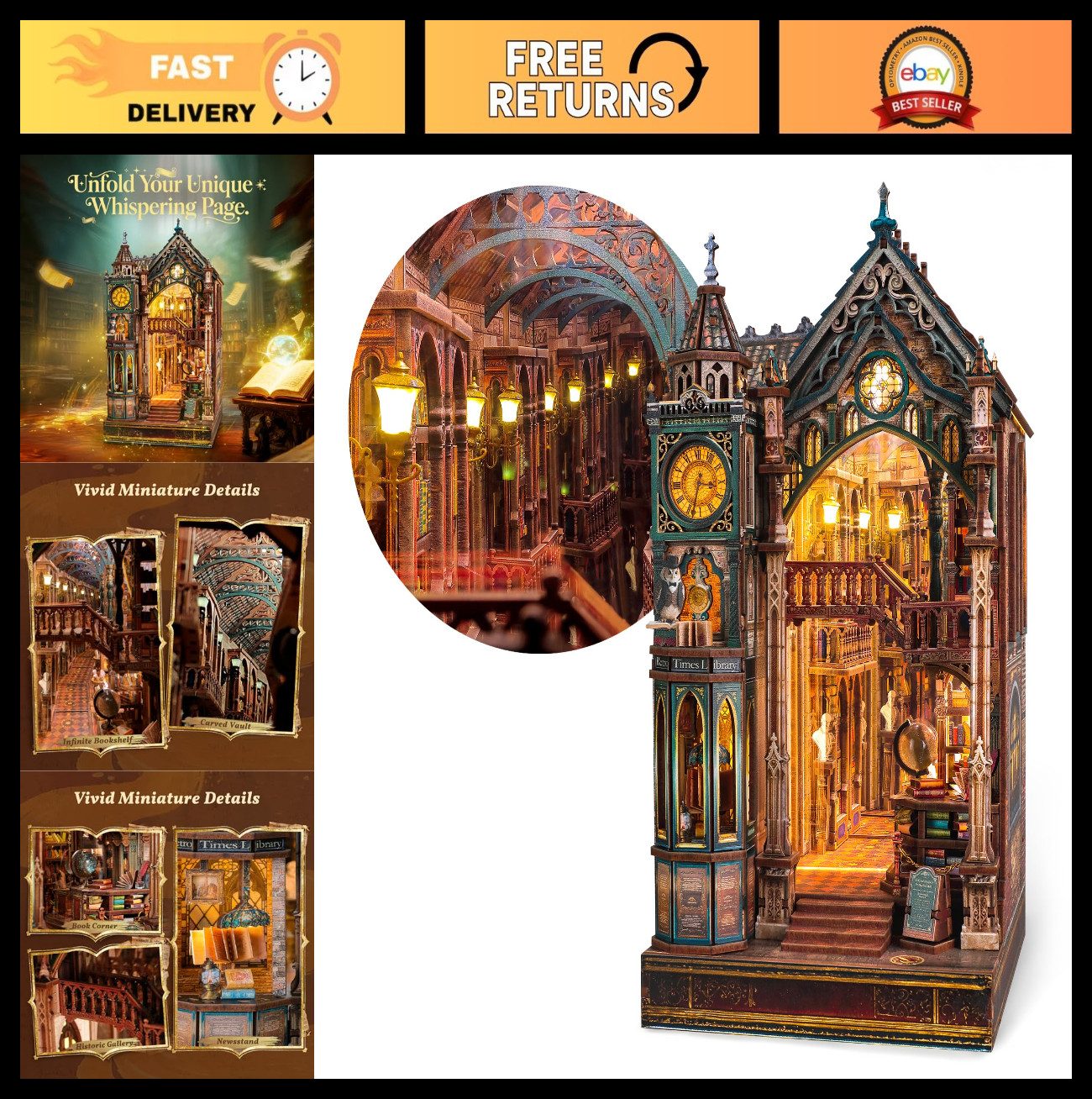 3D LED Magic Library Book Nook Kit – DIY Infinity Mirror Wood Puzzle Decor, Gift