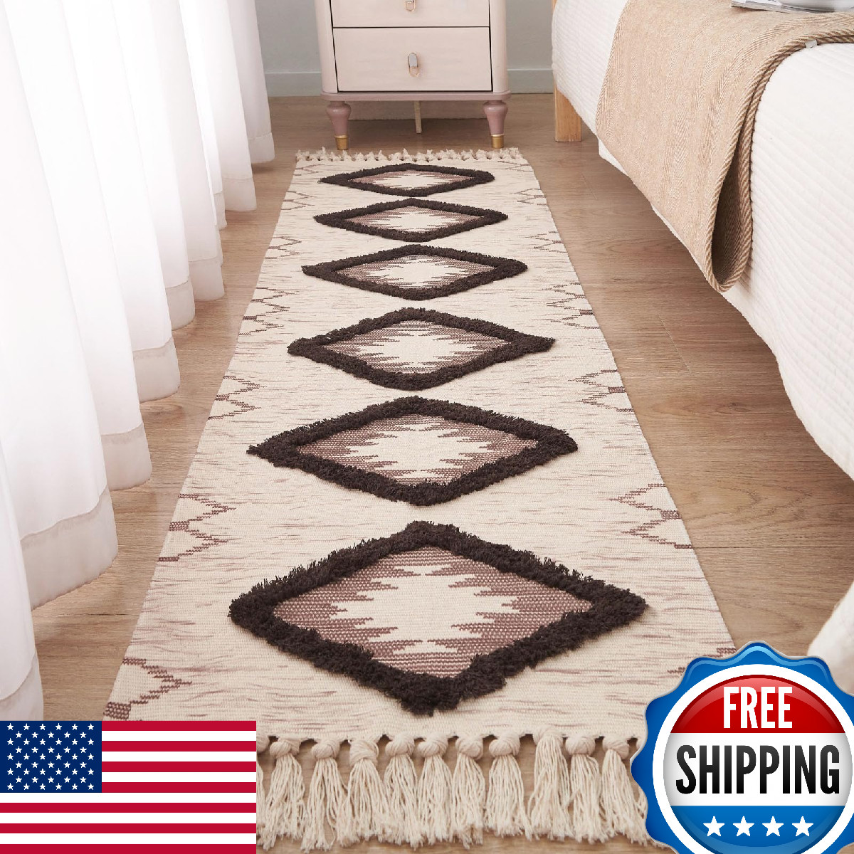 Boho Runner Rug 2'x6' Washable Hallway Farmhouse Area Rug Kitchen Floor Mat