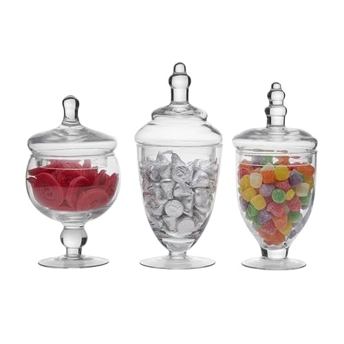  Set of 3 Clear Glass Apothecary Jars with Lids - 10, 9.5, 8.5 Inch Graduated 