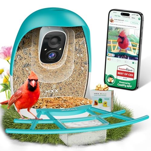  Smart Bird Feeder with Camera, Lifetime Free AI Identify Birds, Solar Blue