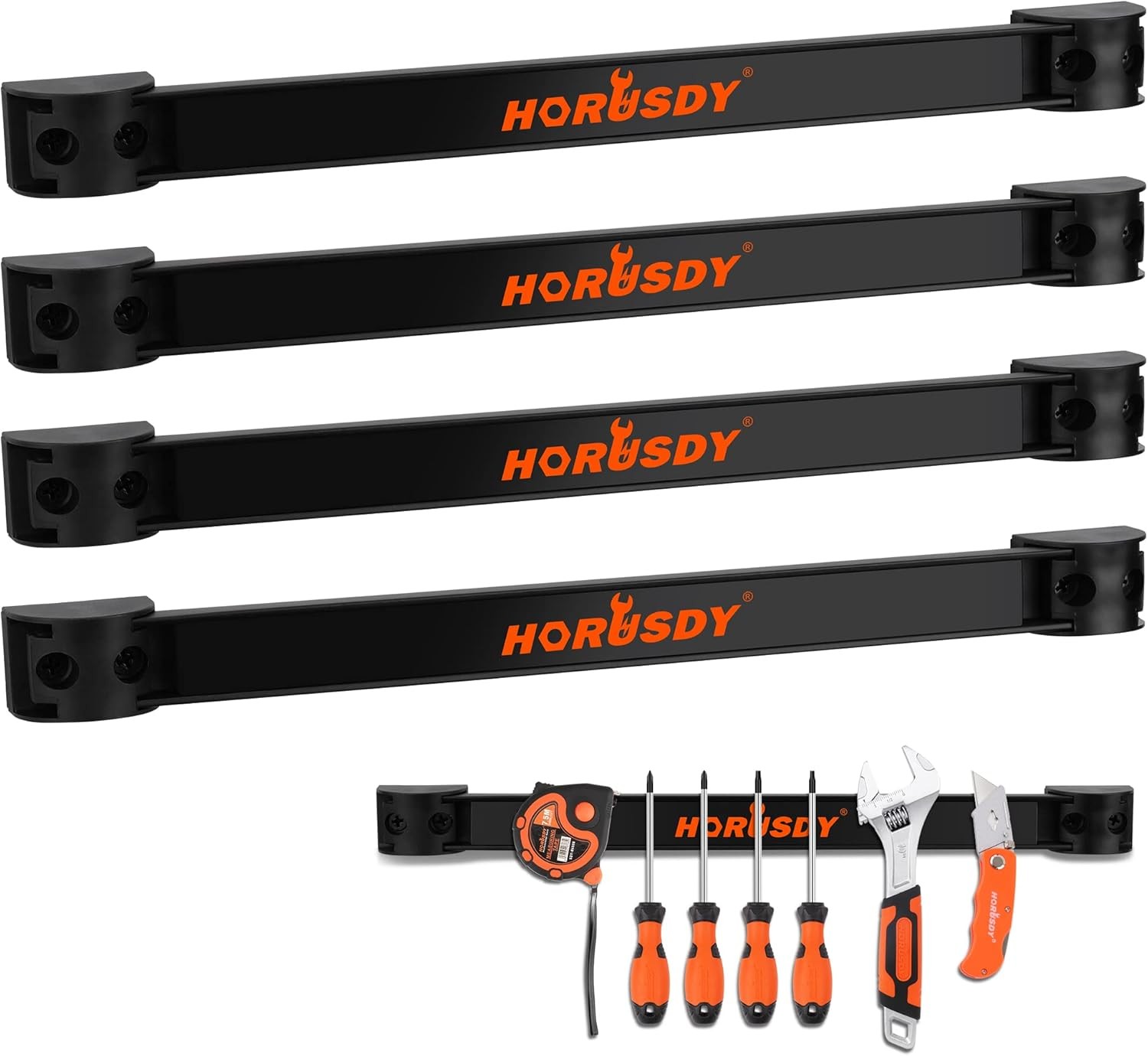 HORUSDY 12" Magnetic Tool Holder Strip, 4-Pack Tool Magnet Bar for Garage Organi