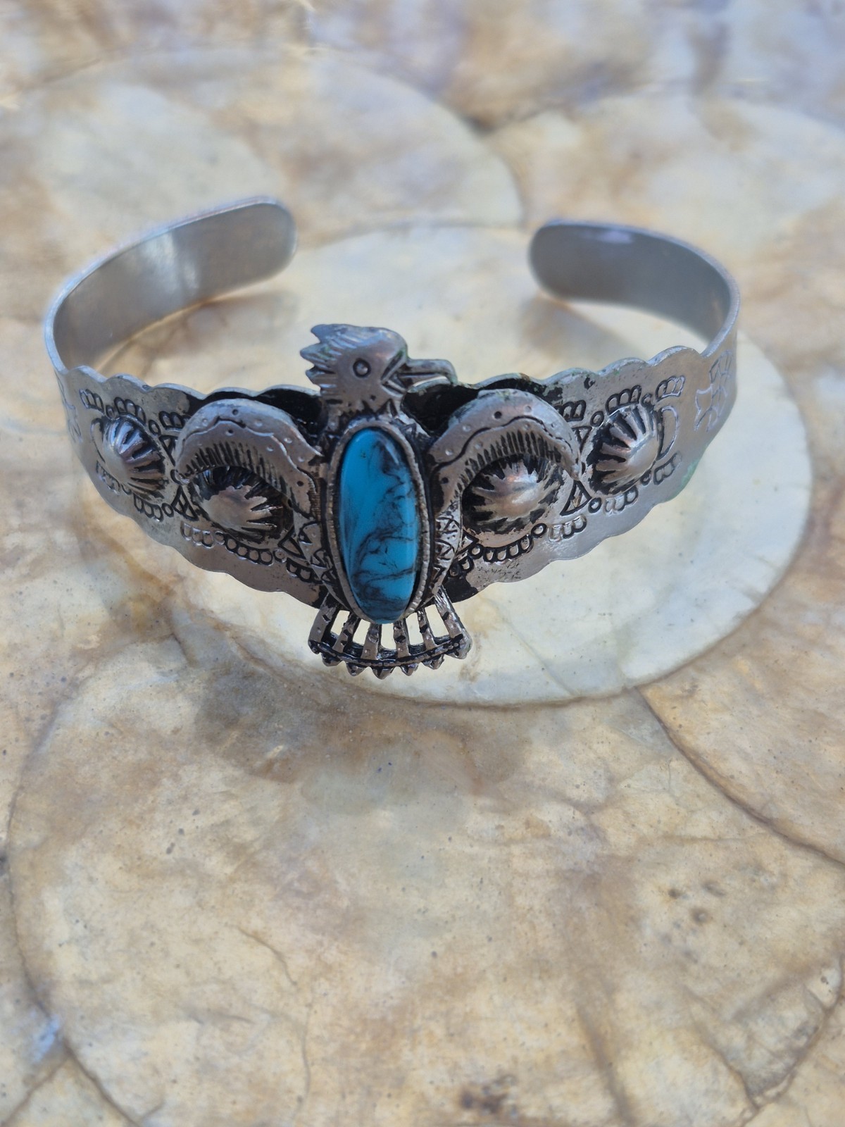 Southwestern Thunderbird Turquoise Cuff Bracelet Navajo Style Vintage