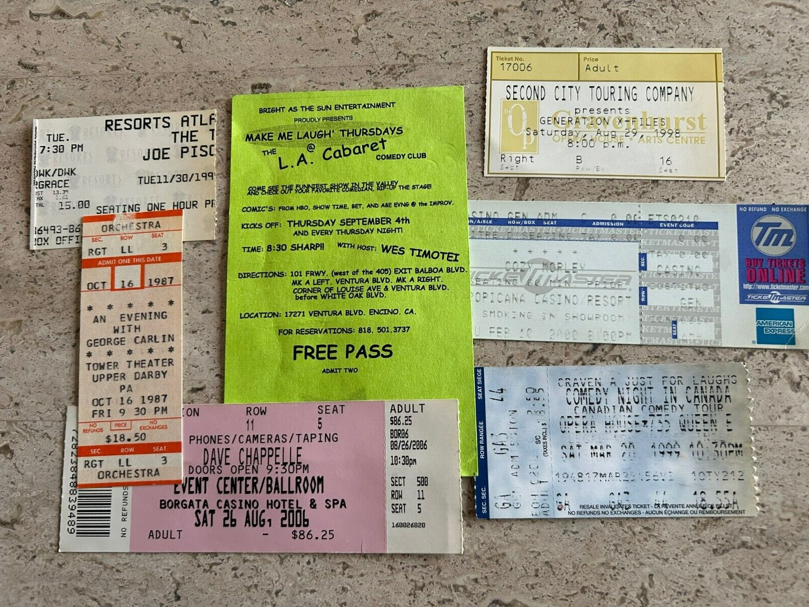 Comedy club tickets (7), Chapelle, Carlin and others.