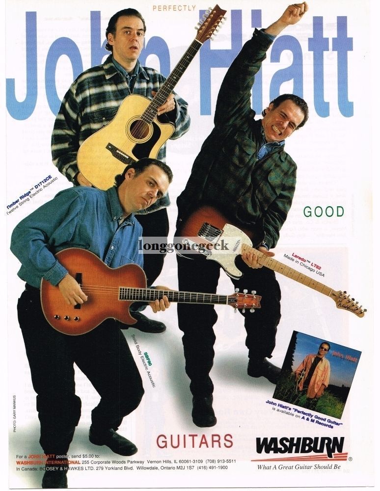 1994 Washburn Electric Guitar John Hiatt VINTAGE PRINT AD