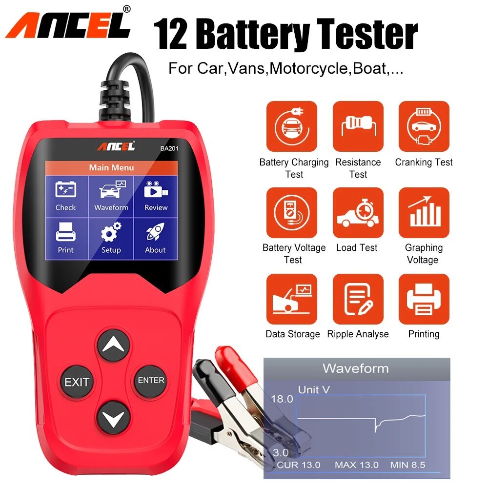 Ancel BA201 12V Battery Tester Car Cranking Charging Analyzer 100 to 2000CCA