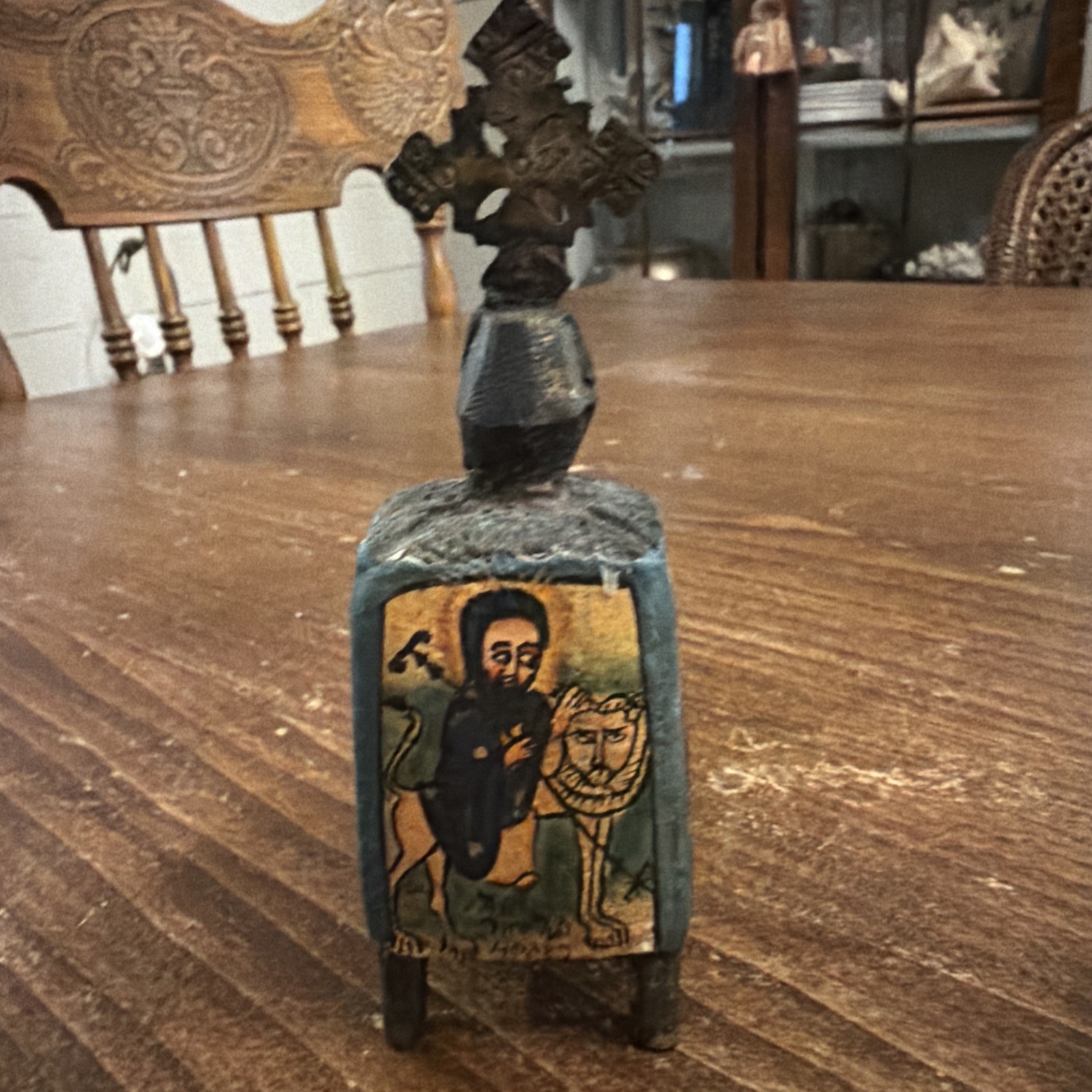 Handmade Ethiopian Coptic Icon Metal Altar with Cross
