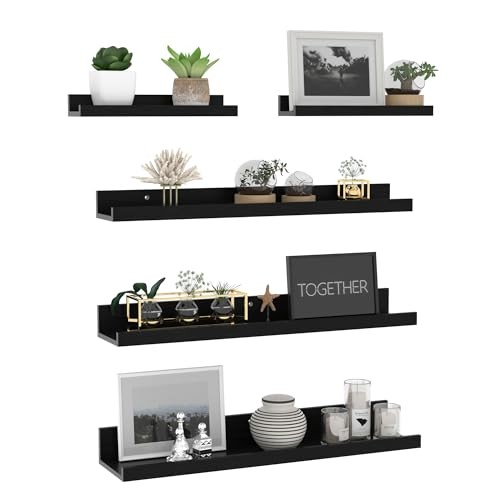 24 Inch Wall Mounted Floating Shelves Set of 5 Wood Wall Shelves for 24" Black