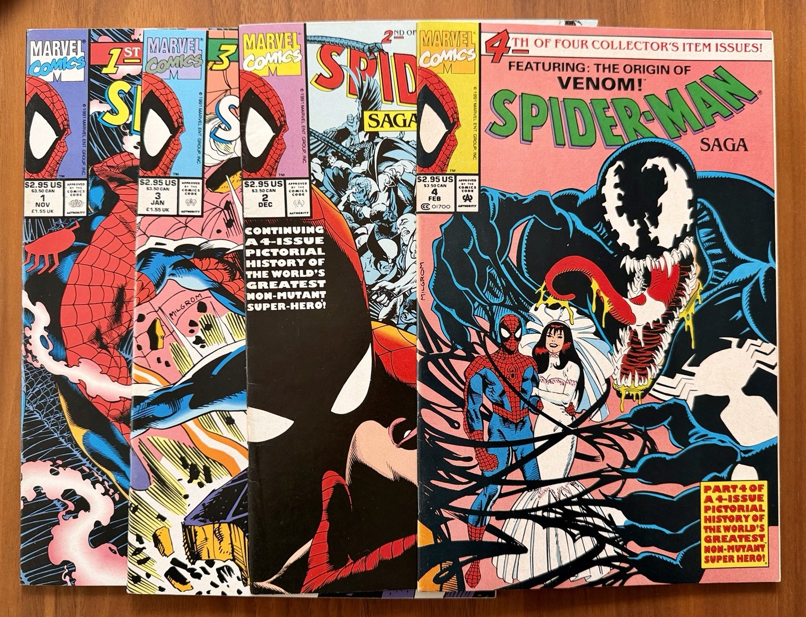 Spider-Man Saga 1 2 3 4 complete lot VF/NM 1991 Marvel Venom Sabertooth