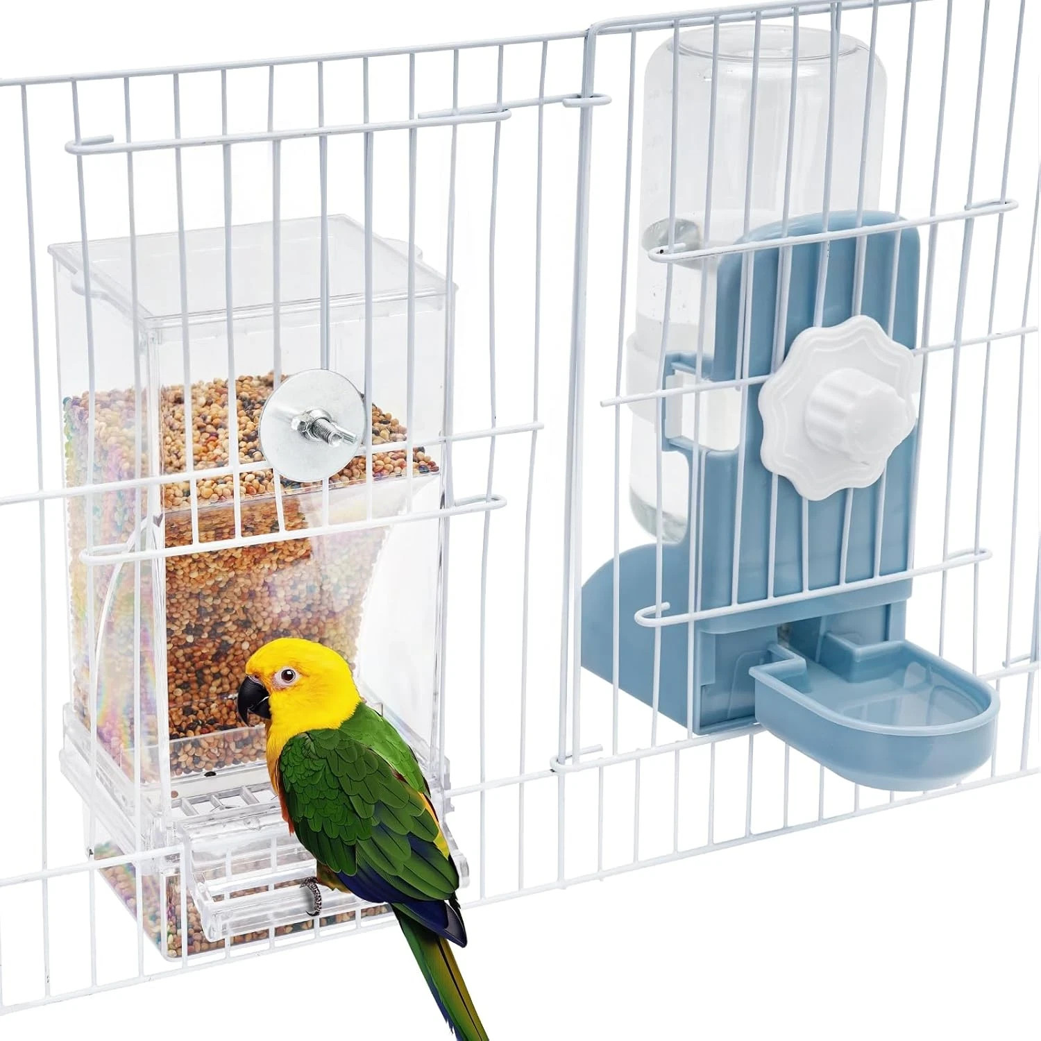 No Mess Bird Feeder Water Dispenser Set, Parakeet Cage Accessories, Bird Feeder