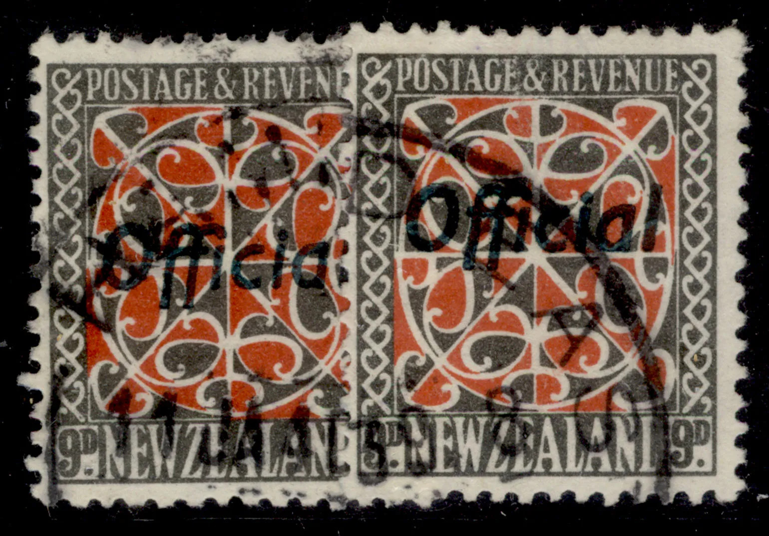 NEW ZEALAND GVI SG O129 + O130, 9d PERF/TYPE VARIETIES, FINE USED. Cat £60.