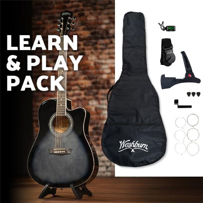 Washburn WA90CETBBPACK-U Learn & Play Pack Acoustic Electric Guitar Bundle - ...