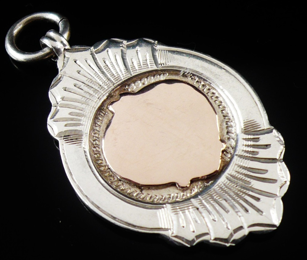 Sterling Silver Gold Pocket Watch Fob Medal, c.1930's