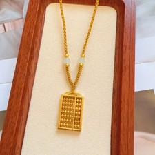 Gold Plated Abacus Pendant Handmade Braided Cord Necklace Lucky Charm