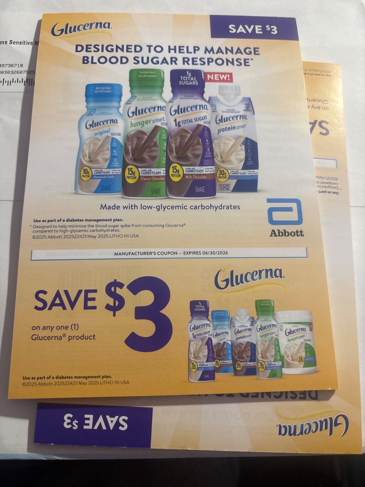25 GLUCERNA COUPONS~TOTAL SAVING $75