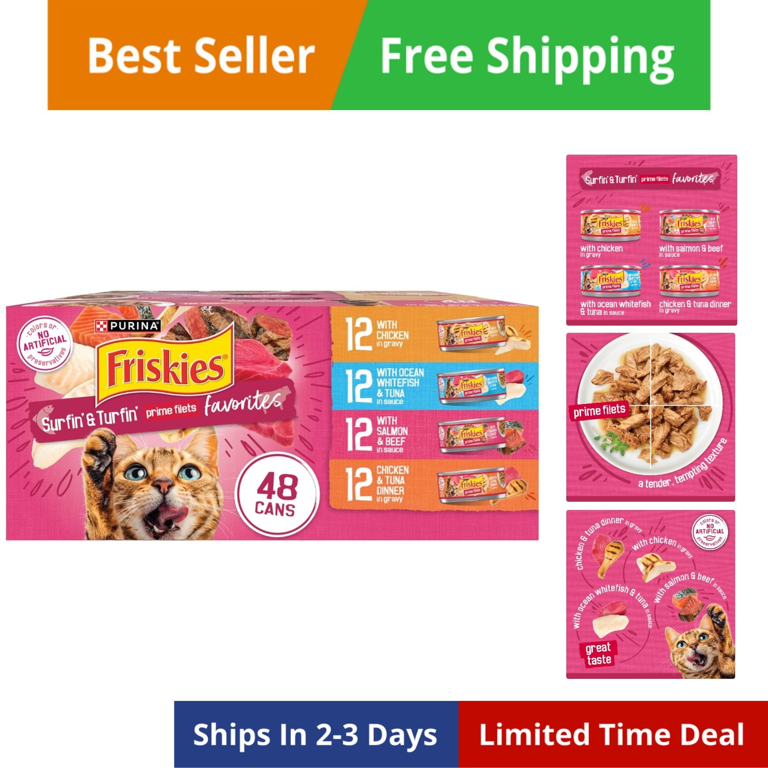 Purina Gravy Wet Cat Food Variety Pack, Surfin’ and Turfin’ Prime Filets Favo...