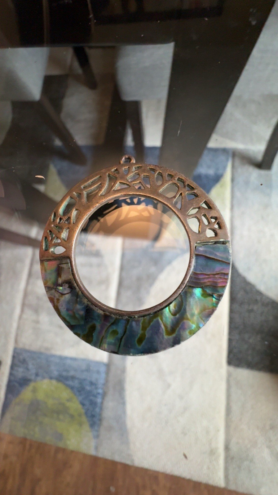 Vintage Silver Toned Pendant And Abalone Inlay Stamped KCR