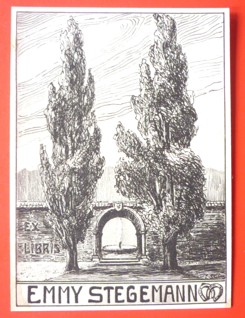 Exlibris, Bookplate "Emmy Stegemann" Art Nouveau, Trees