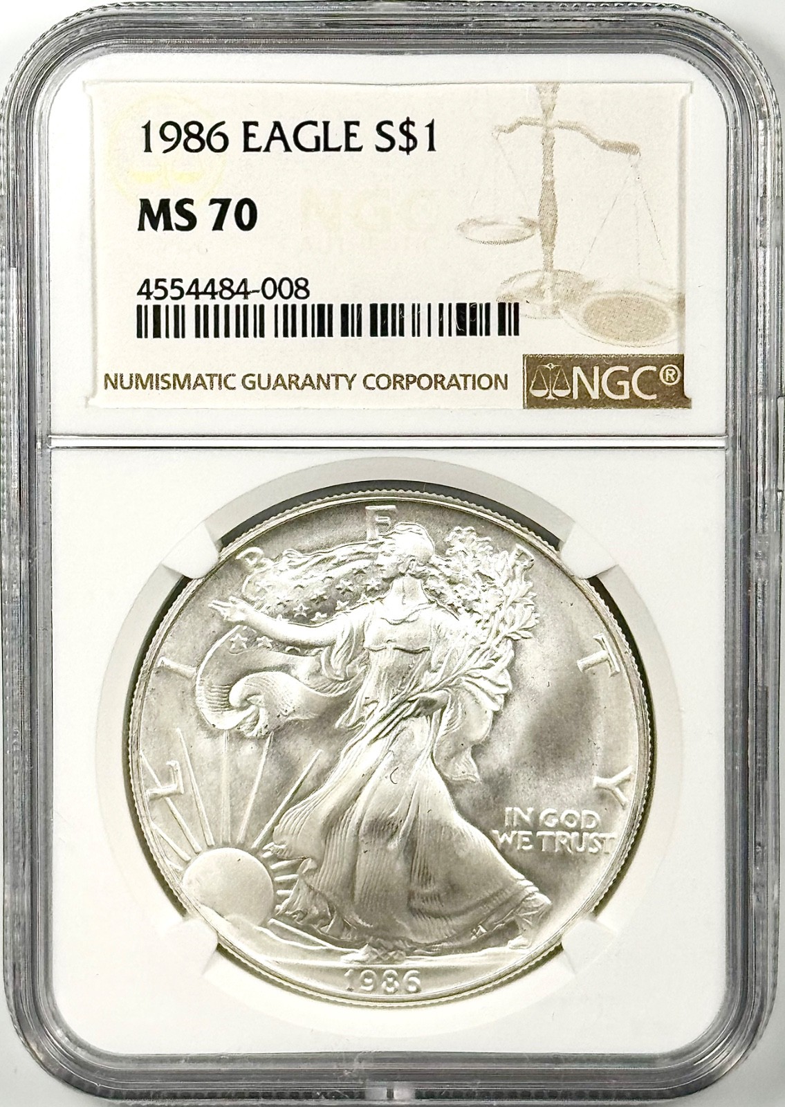 1986 $1 SILVER EAGLE NGC MS70