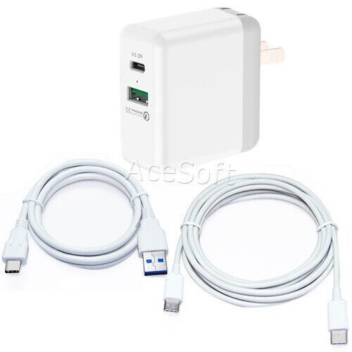 2-Port PD3.0 + USB QC3.0 Adapter Charger + 2x Cable for Samsung Galaxy S8+ G955U