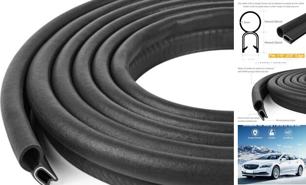 Automotive Door Weather Stripping Car Door Rubber Edge Trim Seal Strip 10Ft
