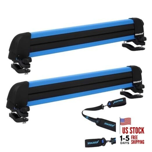 Multi-Purpose Alumium Blue Ski Rack with ski Strap Carrier, Roof Holder 