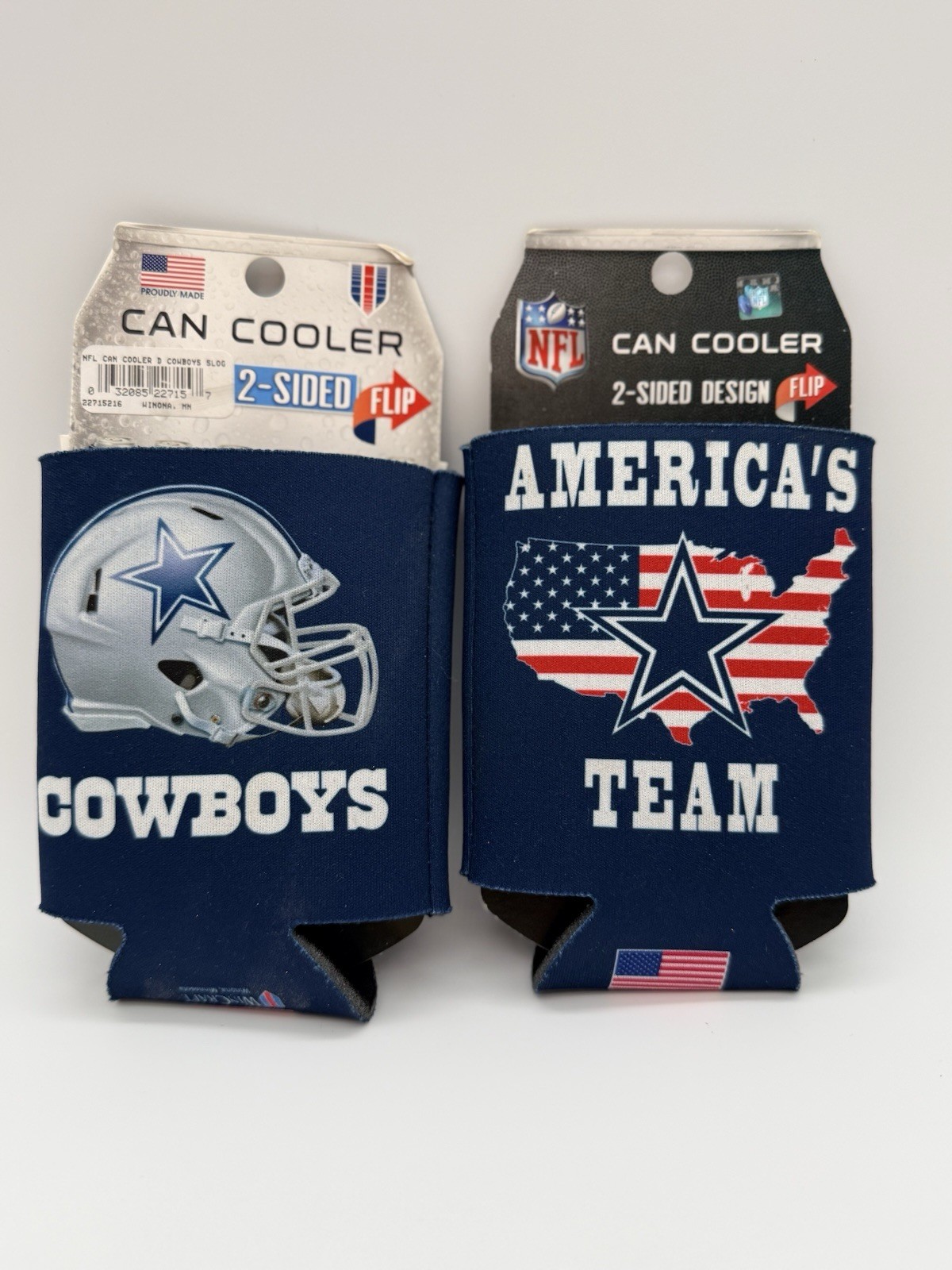 2 DALLAS COWBOYS 2 SIDED SOFT FOAM CAN BOTTLE COOZIE COOLER KOOZIE NFL LICENSED