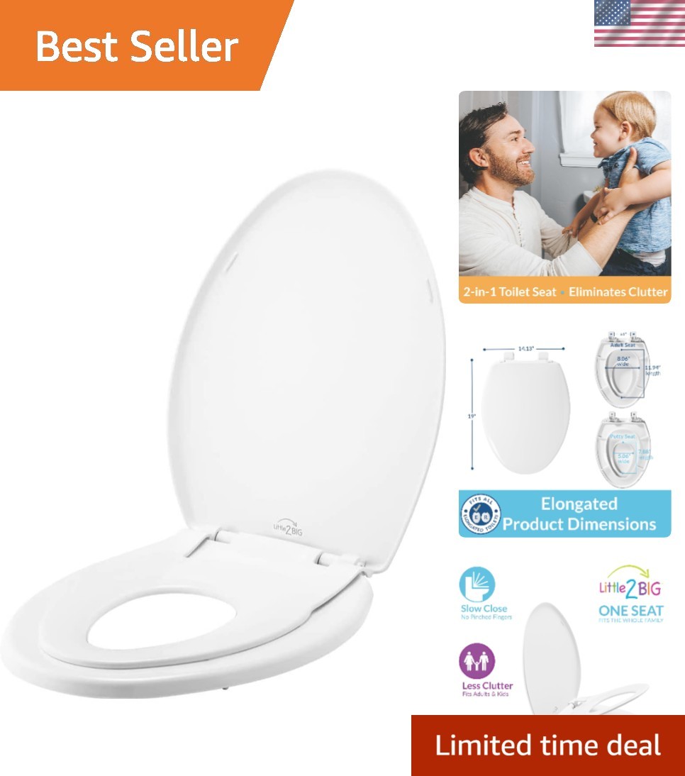 Little2Big Toilet Seat with Built-In Toddler Potty Training Seat, Slow Close,...