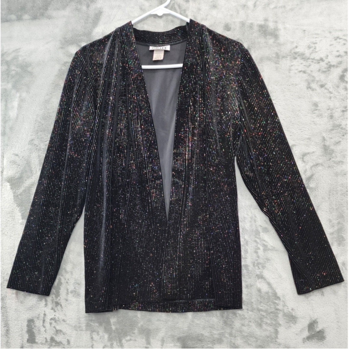 Vintage 90s Graff Jacket Womens S Black Rainbow Glitter Velvet Open Front Formal