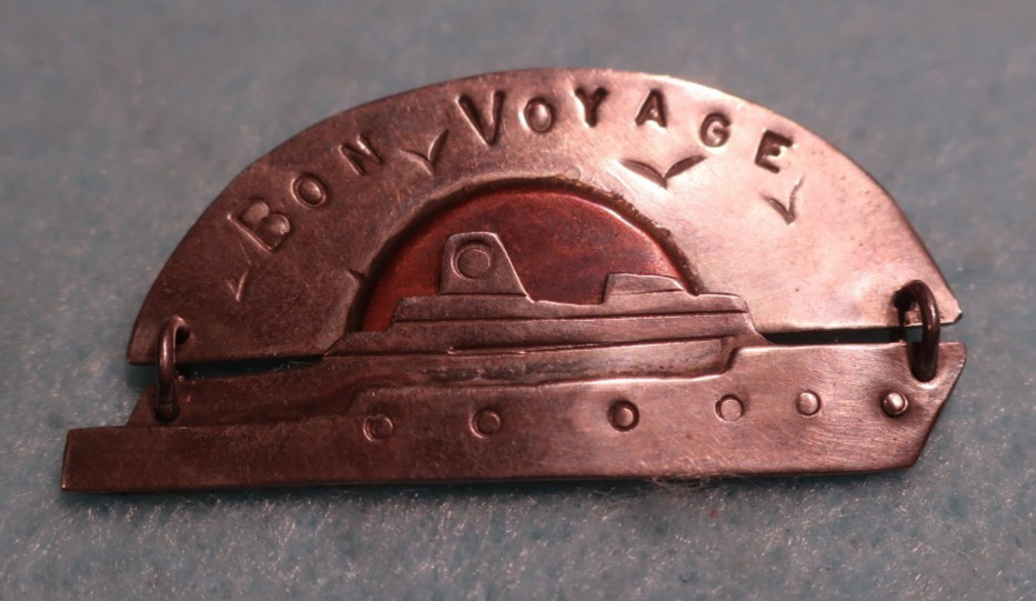 Sterling & Copper Bon Voyage Pin; Ship; Made in USA by Peggy Johnson, 1993