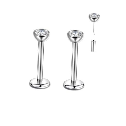  Cz Threadless Nose Ring g23 Titanium 16g 18g Push 20g, bar length : 8mm 3mm Cz