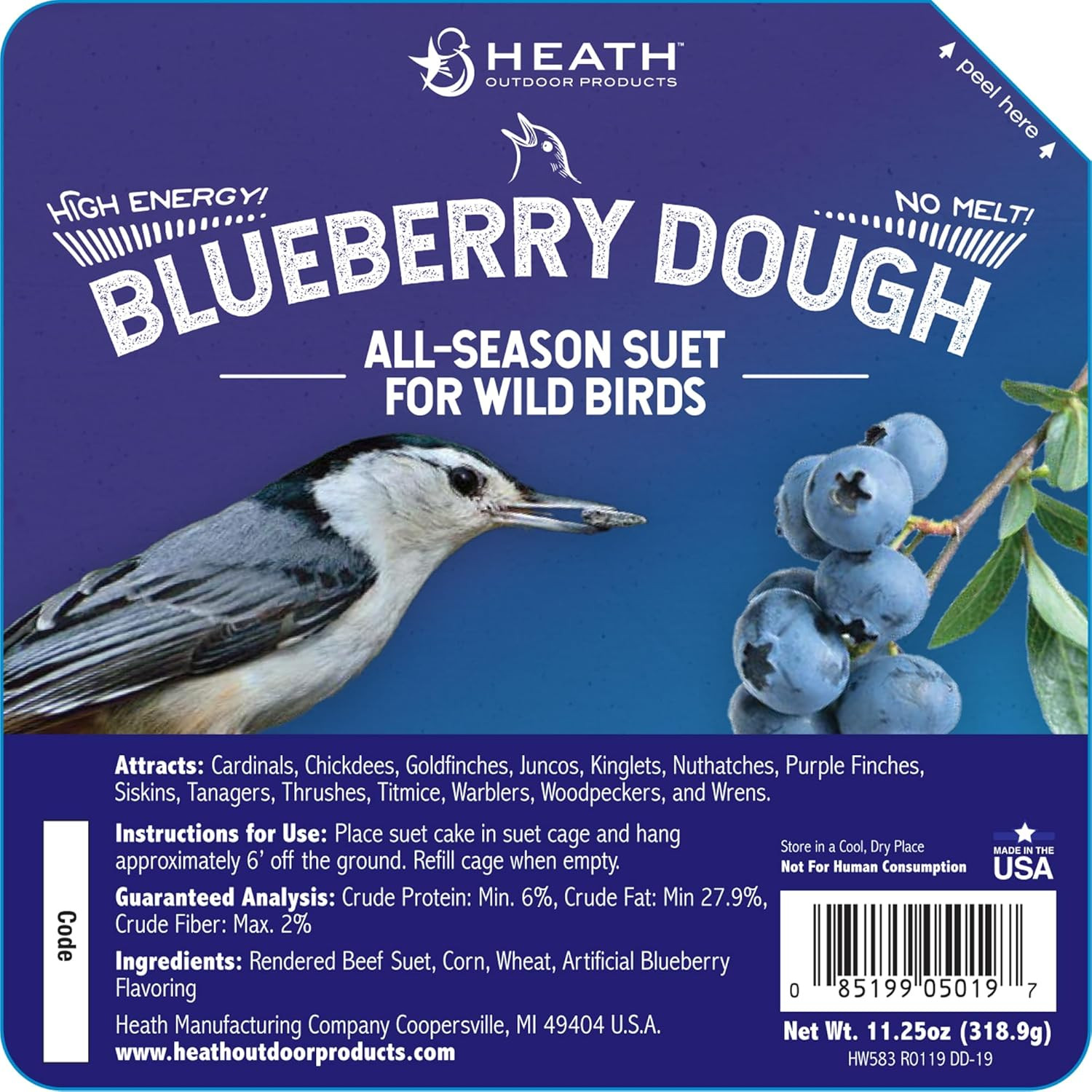 DD-19 Blueberry Dough Suet Cake, Case of 12, Blue.