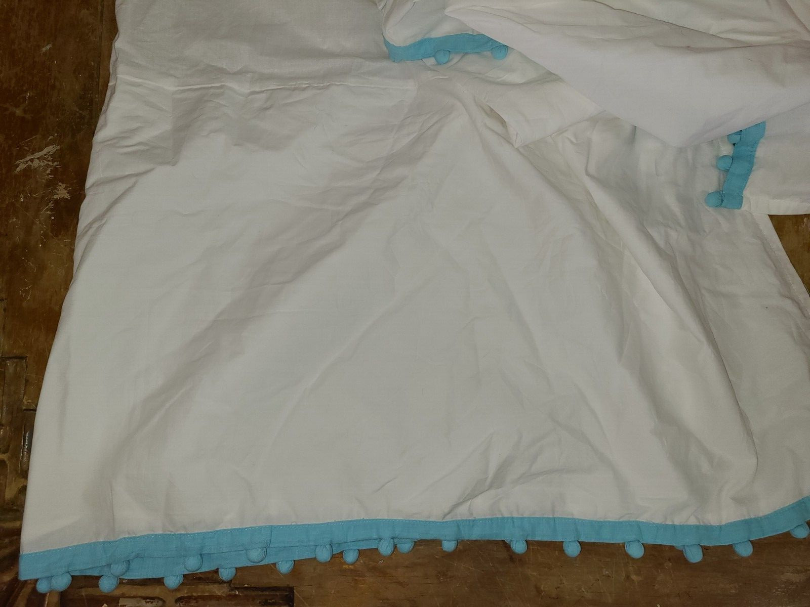 Pottery Barn Kids "Blue Pom Trim" Crib Bed Skirt